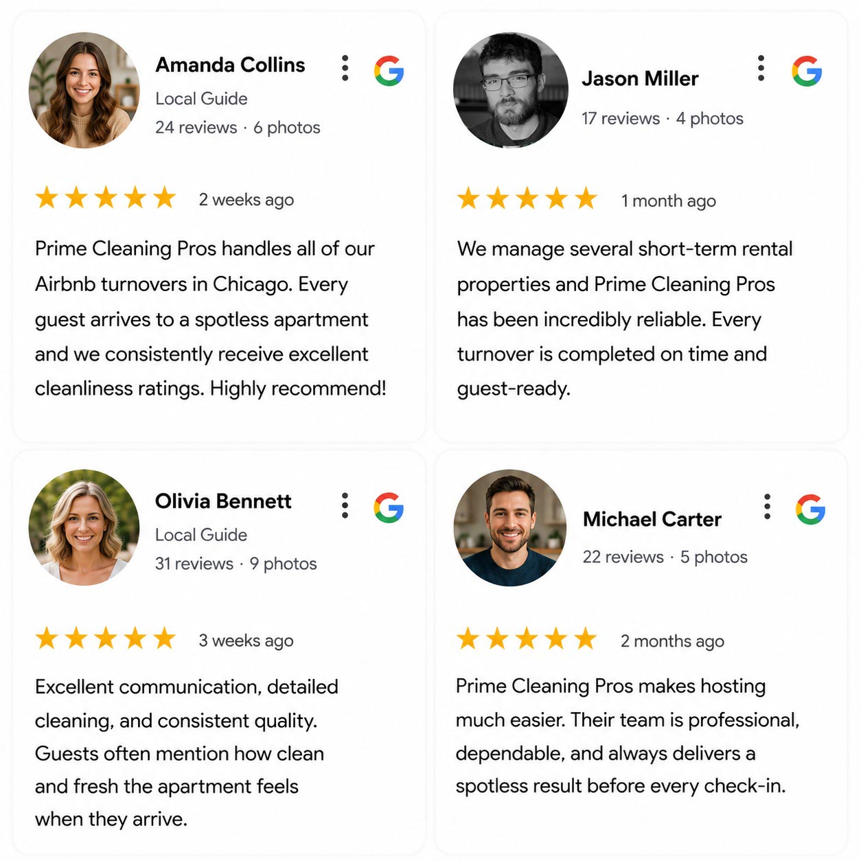 5.0 google rating • real feedback from hosts who booked airbnb and short term rental cleaning services.